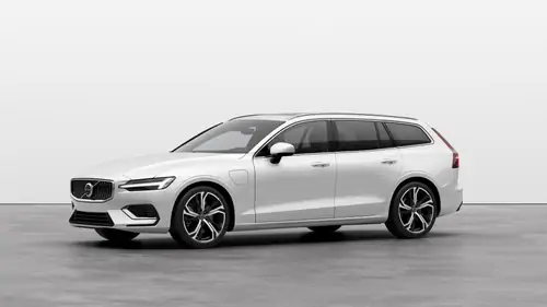 Nouveau Volvo V60 Break Ultimate Hybride rechargeable 4 roues motrices Crystal White Pearl