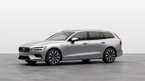 Nouveau Volvo V60 Break Ultimate Hybride rechargeable 4 roues motrices Silver Dawn
