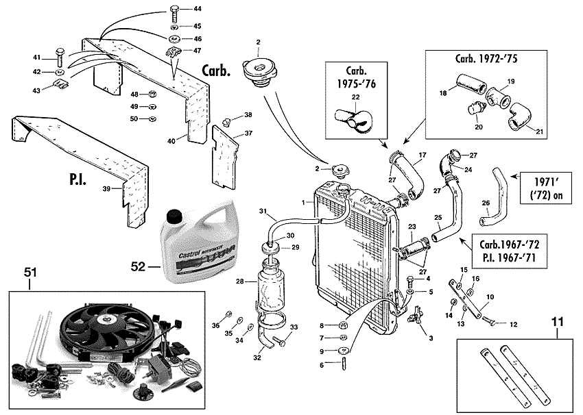 Cooling system - Radiators - Engine cooling - Triumph TR5-250-6 1967-'76