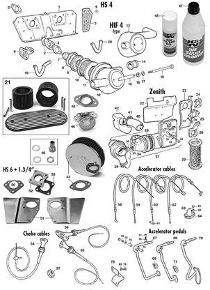 MGB 1962-1980 - Air filters Air filters & controls 1