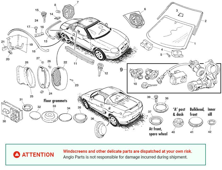 Windscreen, fittings & locks - Aufkleber & Abzeichen - Karosserie ...