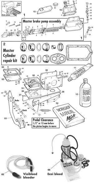 MGA 1955-1962 - Pedals, footrests & plates Master brake pump 1