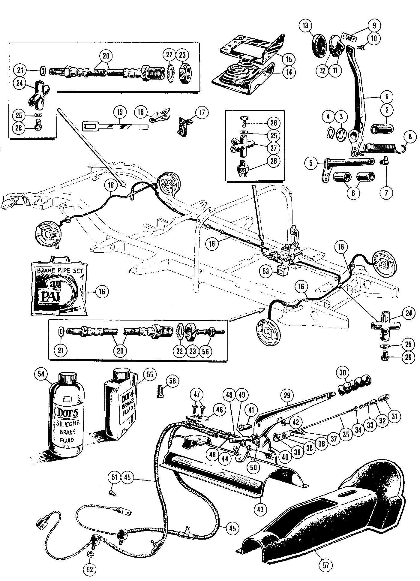 Brake system - Handbrake - Brake system - MGTD-TF 1949-1955