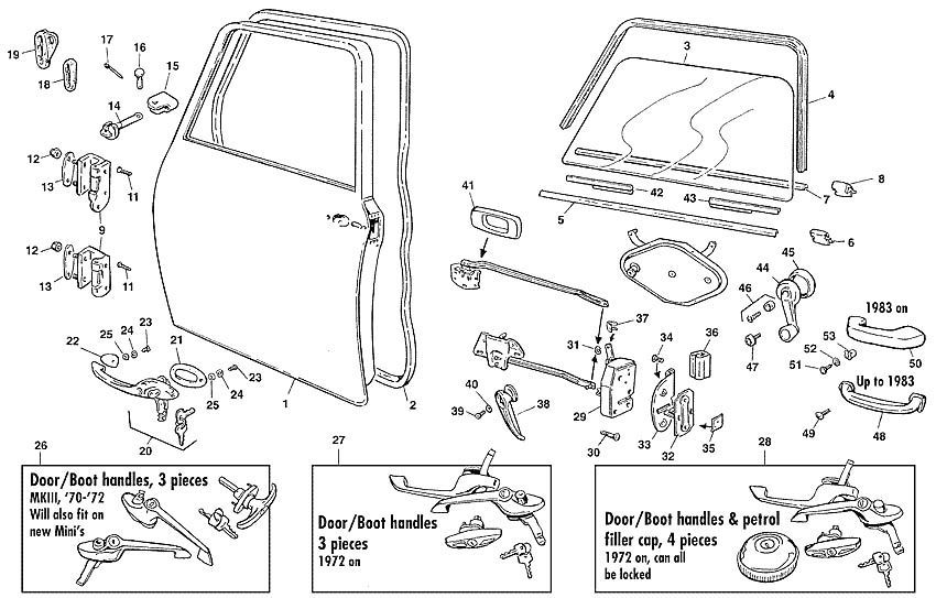 Doors, wind-up windows - Doors + fixings - Body & Chassis - Mini 1969-2000