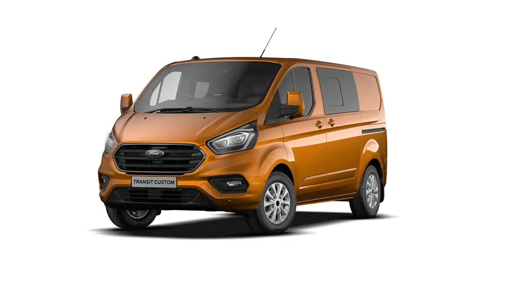 Nieuw Ford Transit custom 320L Multi use: bestelwagen met dubbele cabine L2 Limited A6 BYO - Metaalkleur: Orange Glow 1